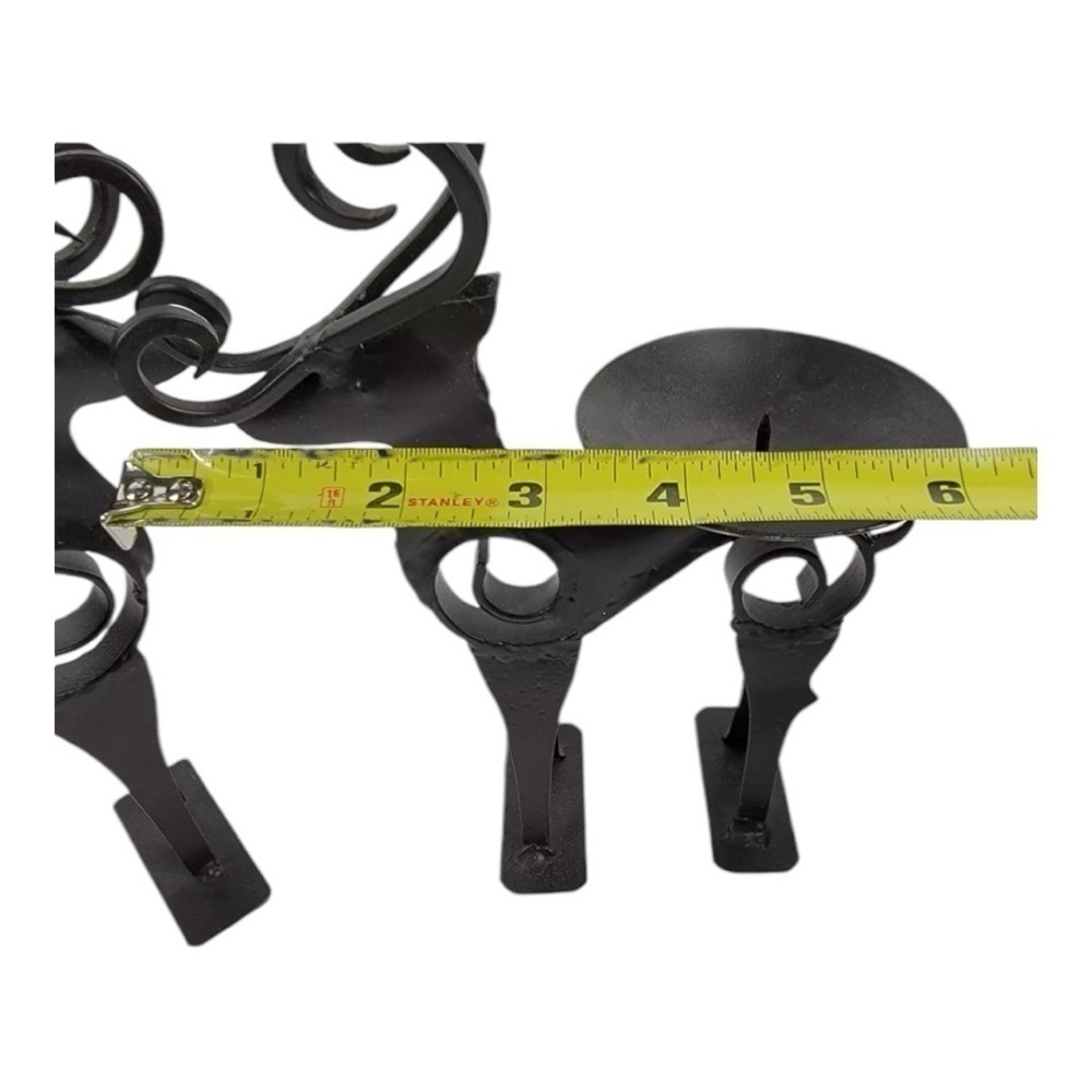 Vintage Black Metal Reindeer Candle Holders Pair Scroll Antlers Holiday Decor - Picture 6 of 9